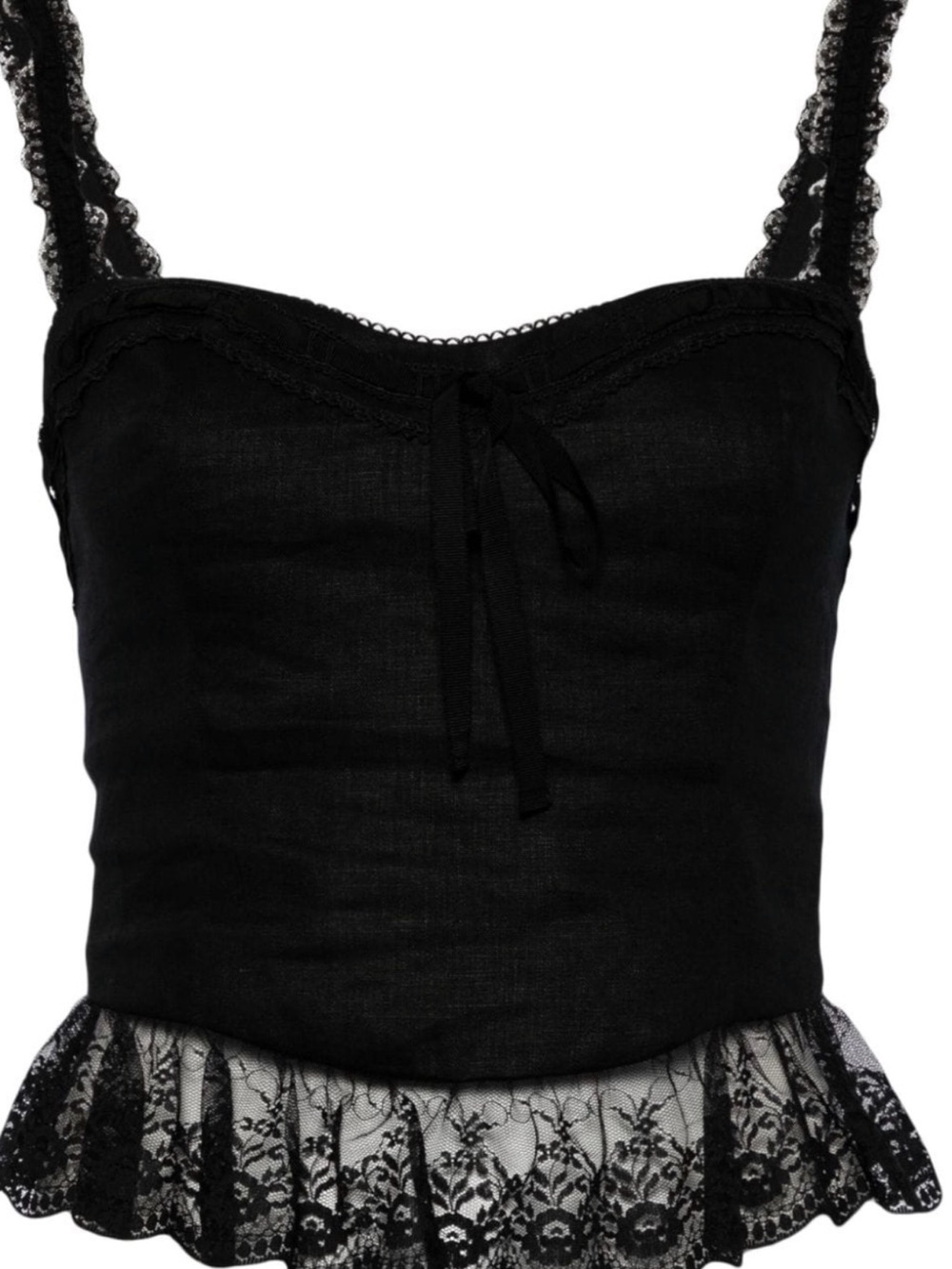 Reformation Black Lace-Trim Linen Tank Top - Picture 2 of 2